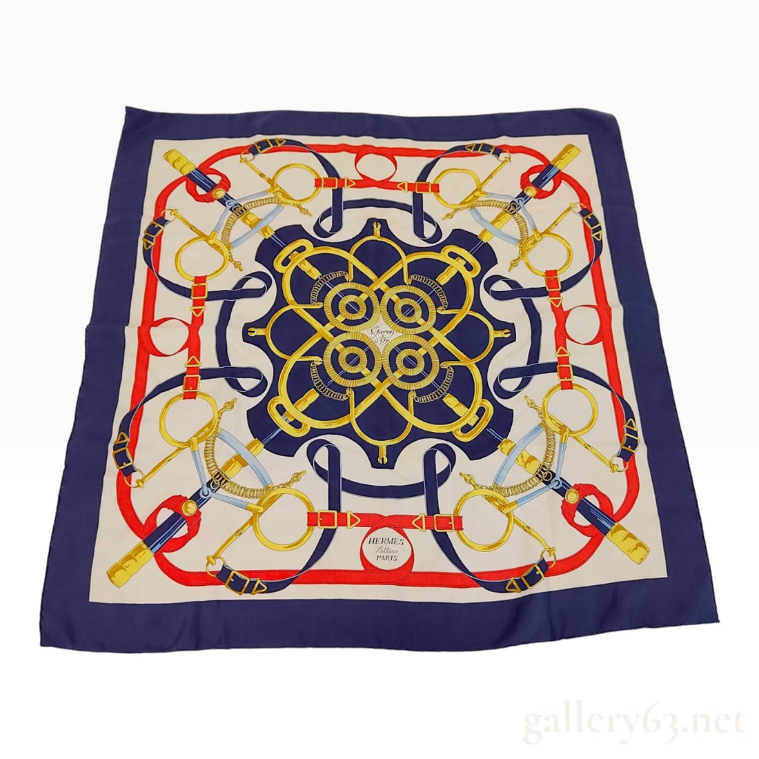 Hermes Eperon d'Or 90cm Silk Twill Scarf in Navy, Red, and Gold (1 of 6)