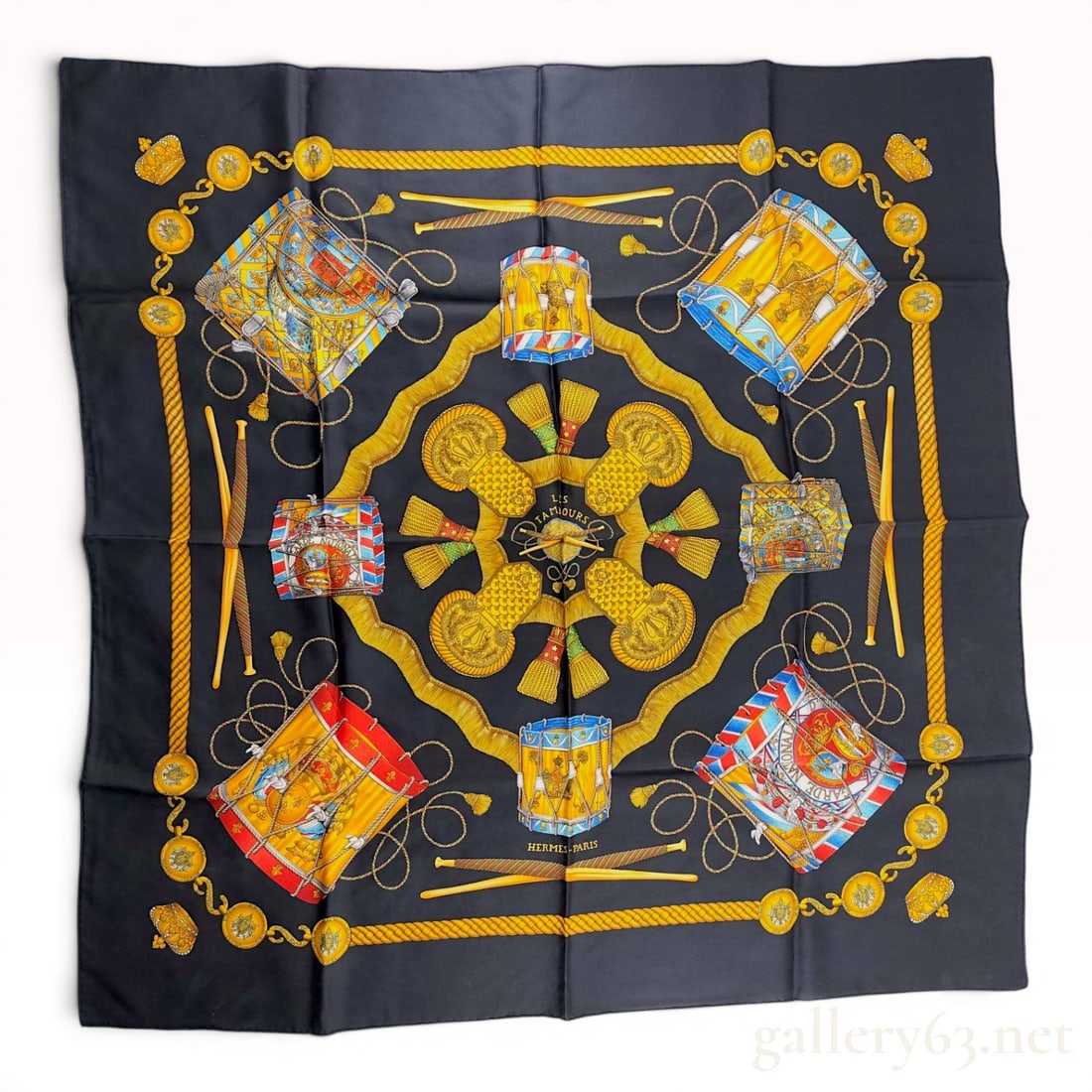 Hermes Silk Twill Scarf in Les Tambours Pattern (1 of 8)