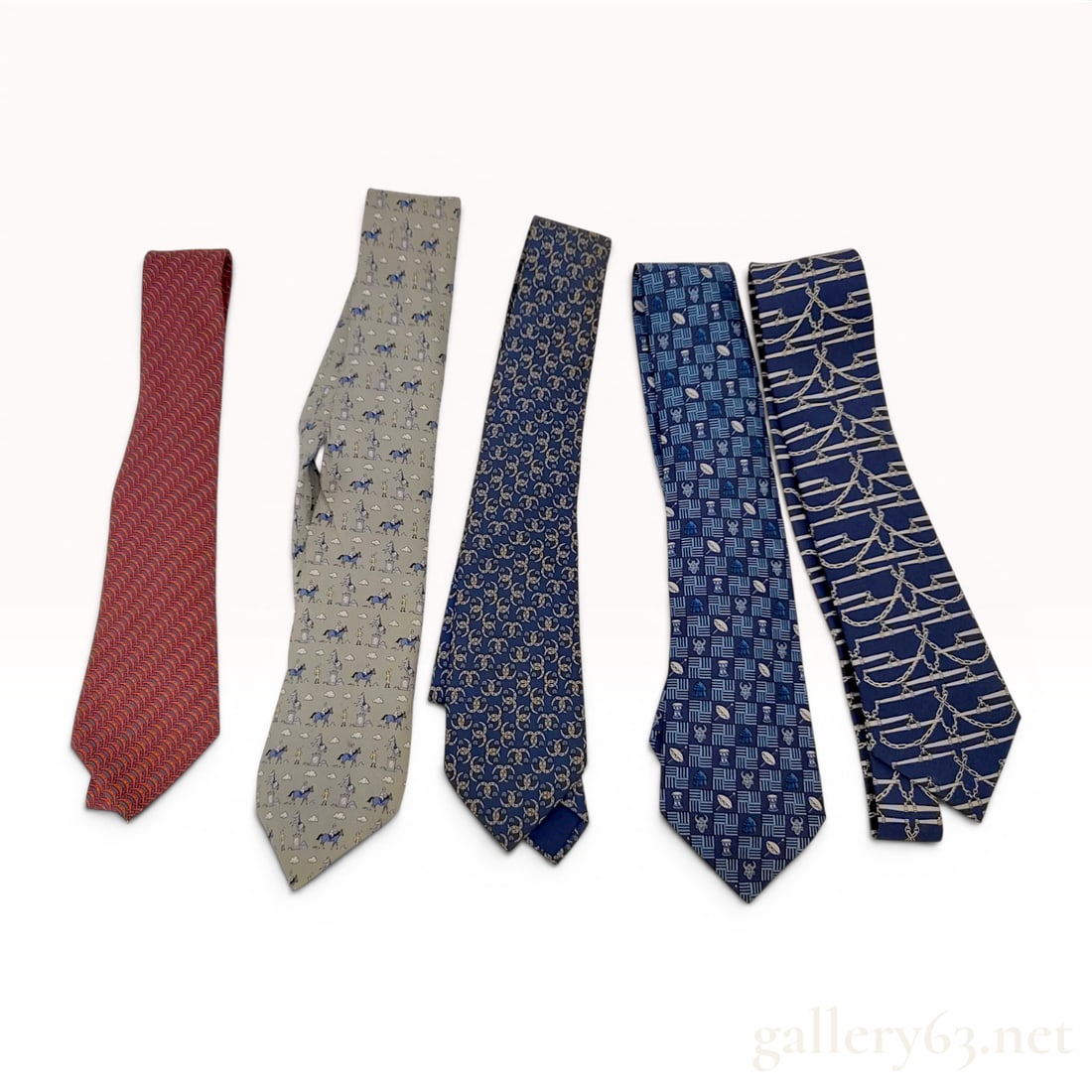 A Collection of Five Designer Silk Neckties Including Hermes (1 of 9)