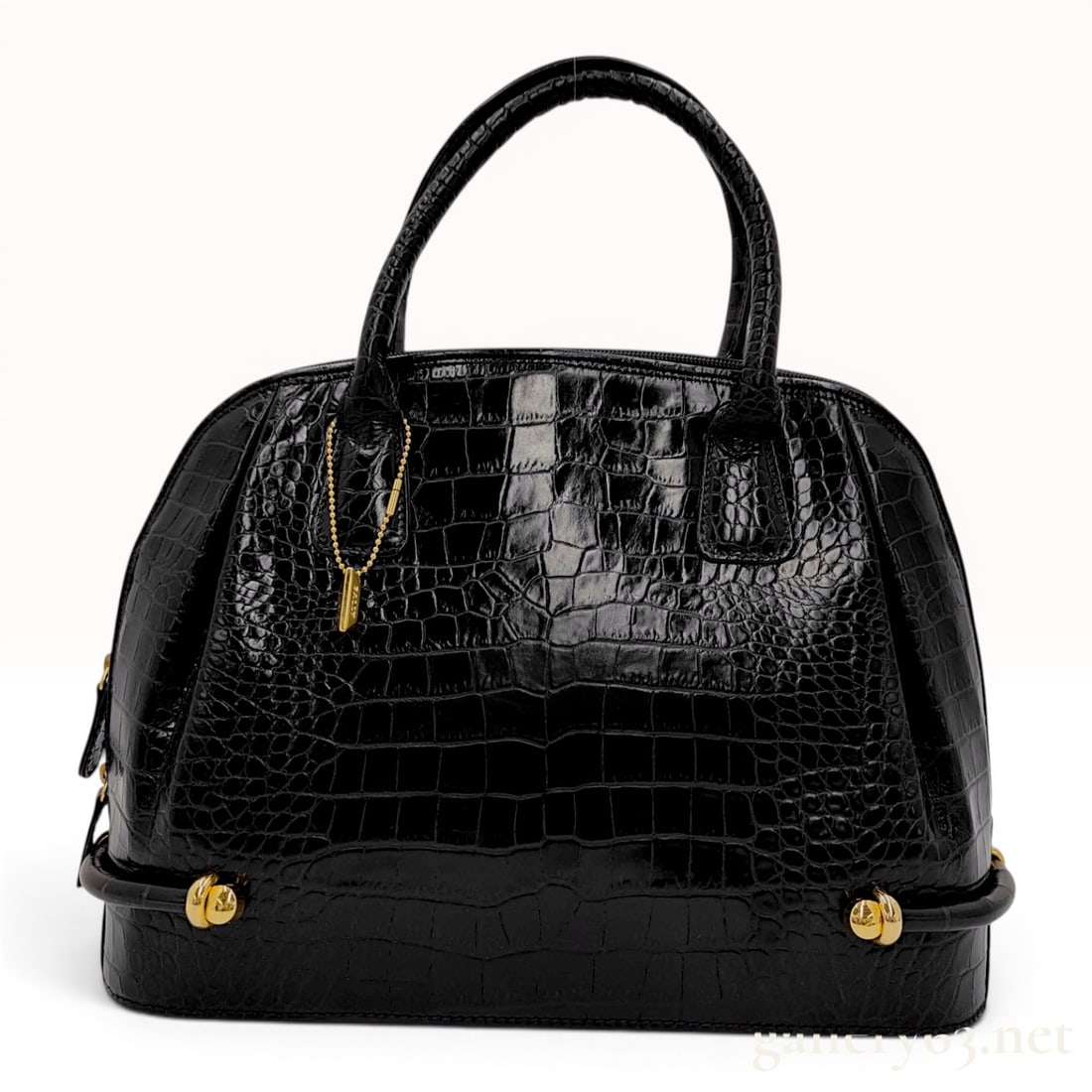 Bally Vintage Black Crocodile-Embossed Leather Top-Handle Handbag (1 of 8)