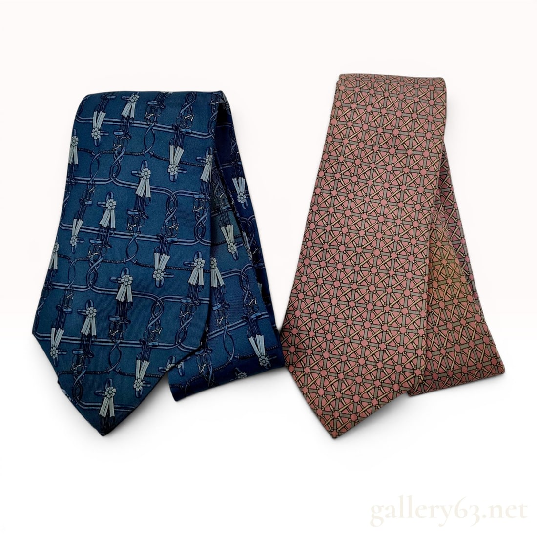 Two Hermes Silk Neckties with Equestrian and Geometric Patterns (1 of 9)