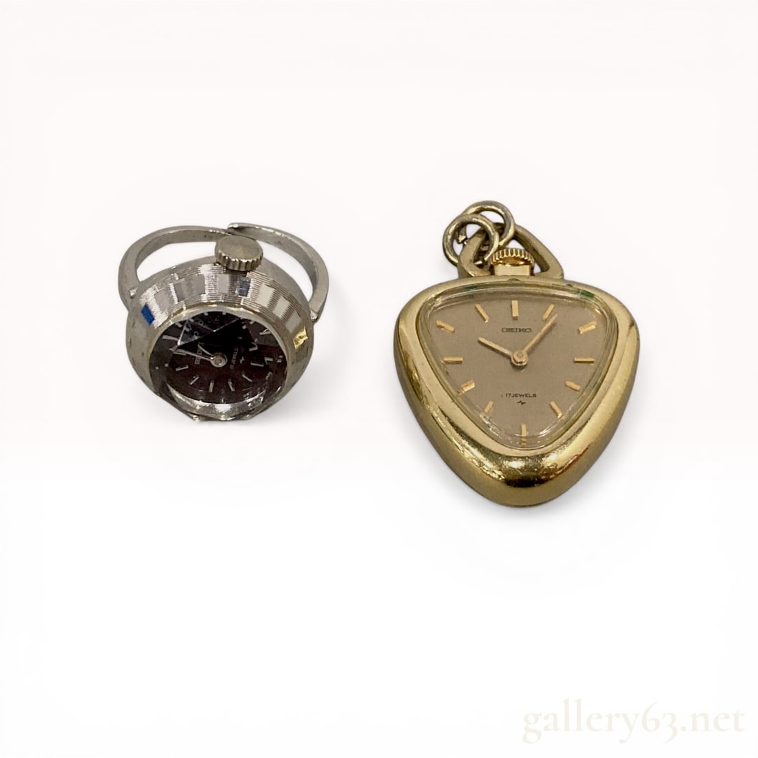 Two Vintage Seiko 17-Jewel Manual-Wind Specialty Watches: Ring Watch 11-0290 and Triangular Pendant (1 of 9)