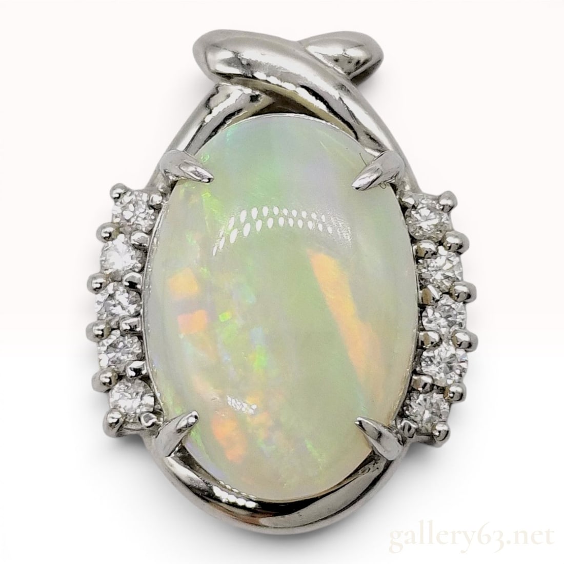 Platinum 2.95 Carat Opal and 0.15 Carat Diamond Bypass Cluster Pendant (1 of 8)
