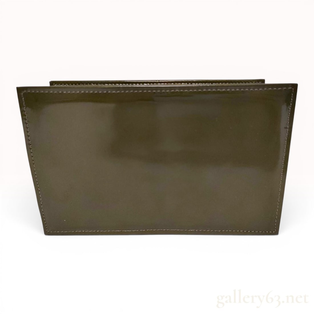 Issey Miyake Olive Green Patent Leather Structured Pouch (1 of 10)