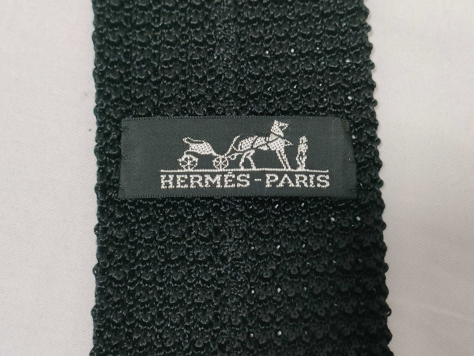 Hermes Solid Black Silk Knit Necktie - 4