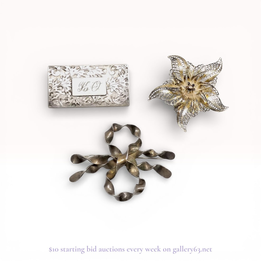 A Trio of Vintage Silver and Silver-Tone Brooches (1 of 10)