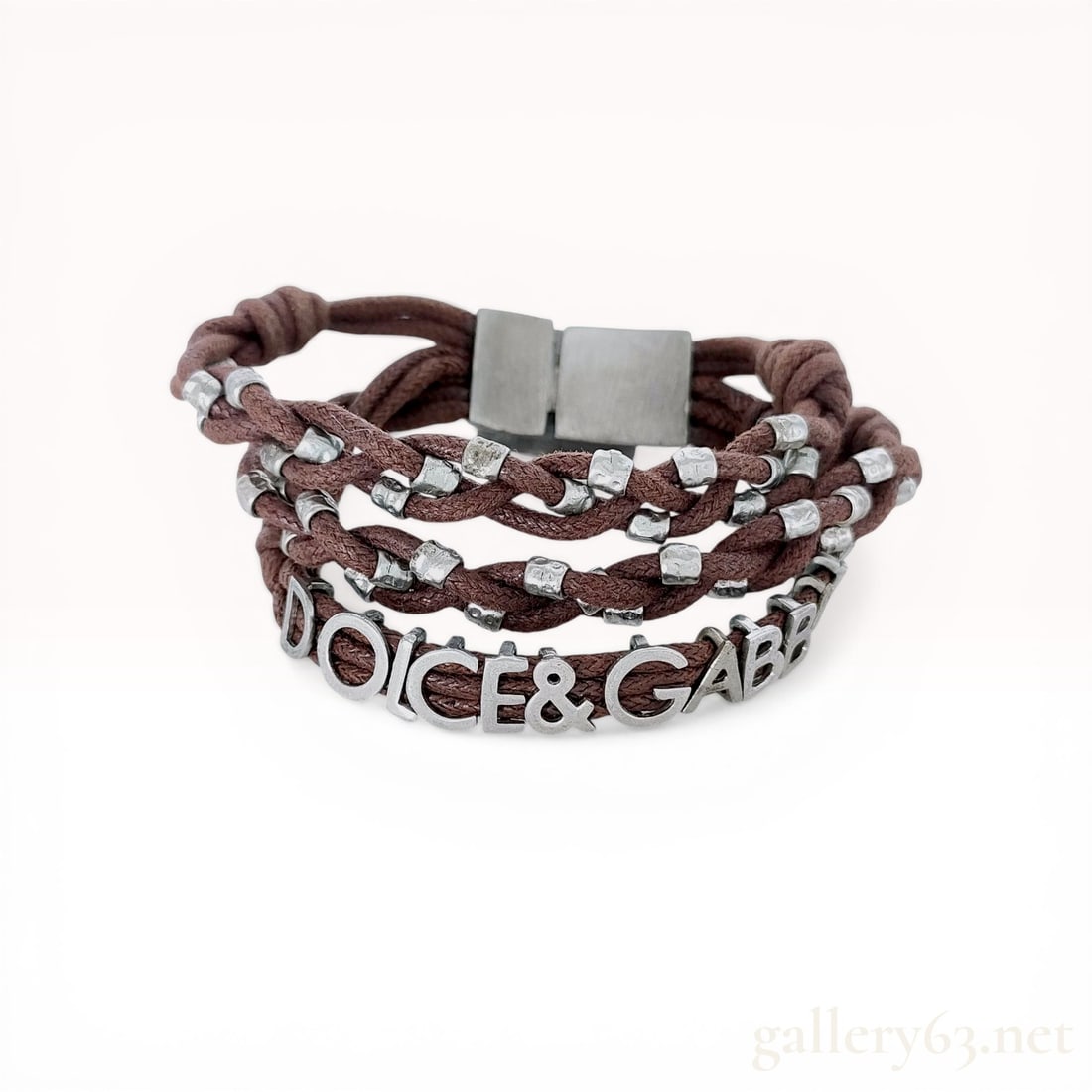 Dolce & Gabbana Sterling Silver and Brown Textile Multi-Strand Bracelet (1 of 10)