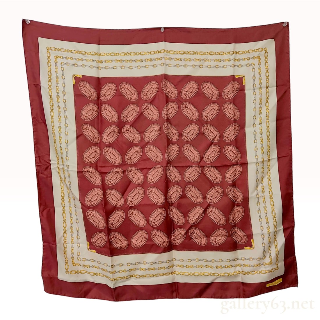 Must de Cartier Burgundy and Cream Silk Scarf (1 of 7)