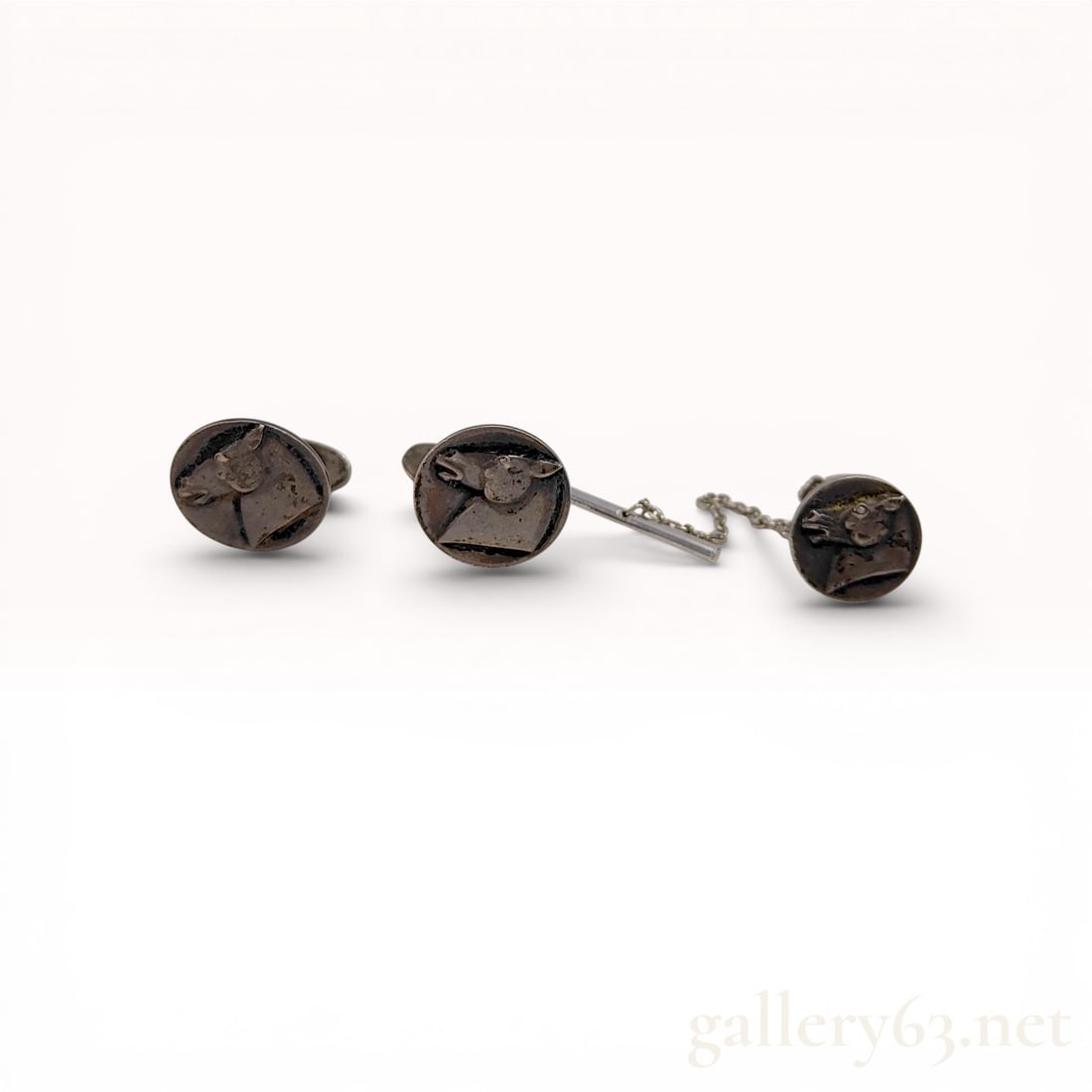 Georg Jensen Sterling Silver Horse Head Cufflink and Tie Tack Set No. 63 (1 of 7)