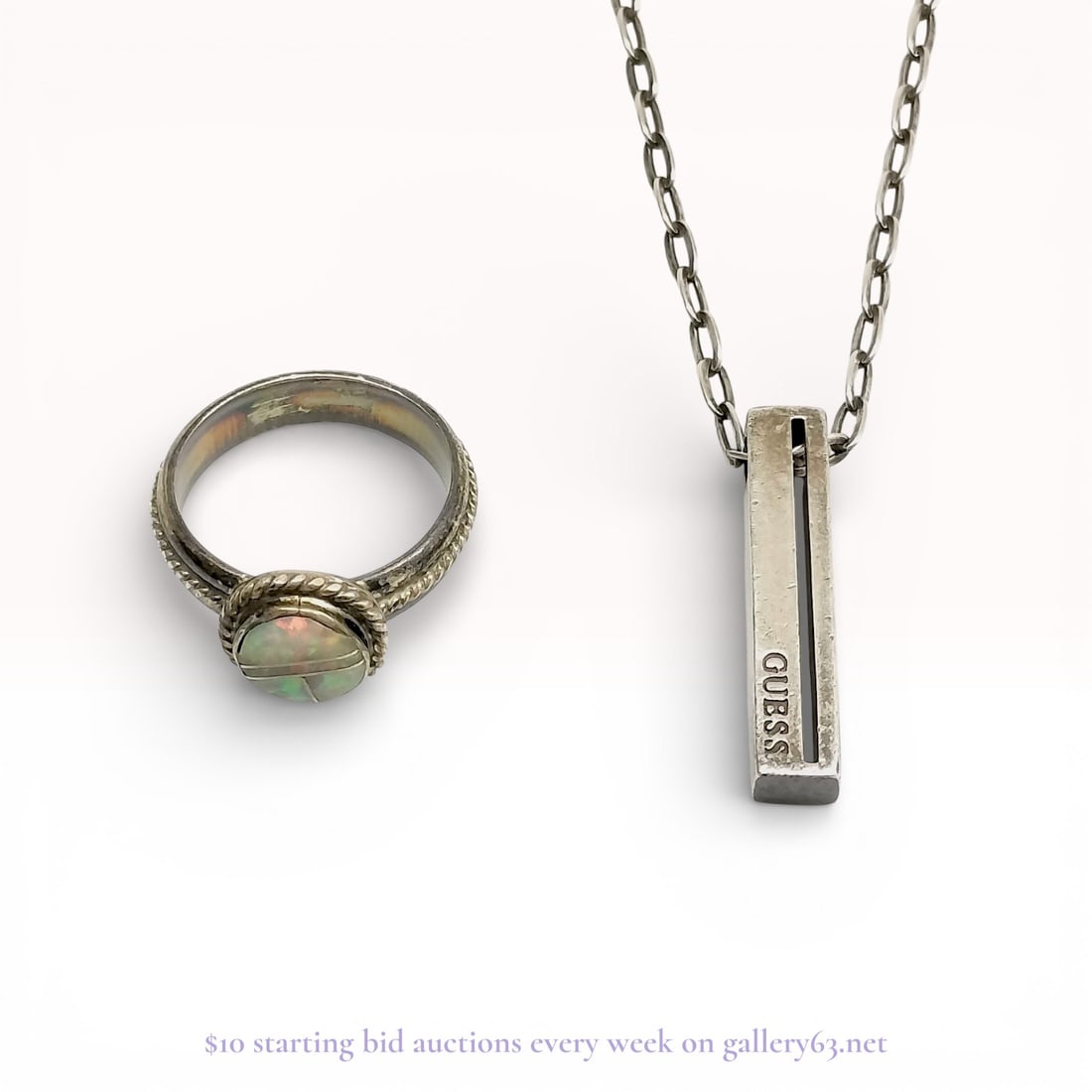 Two Pieces of Sterling Silver and Silver-Toned Jewelry Including a Guess Pendant Necklace and an (1 of 10)