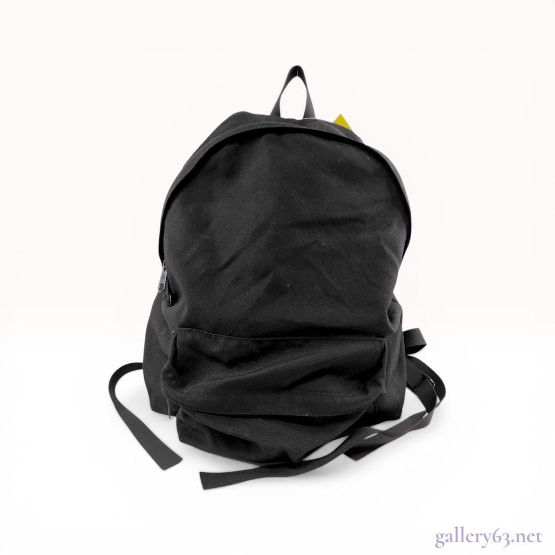 Herve Chapelier Black Woven Backpack with Tan Suede Leather Accent: Herve Chapelier Contemporary commuter-style backpack constructed from heavy-duty black woven synthetic textile. The design features a zippered main compartment, a secondary front zippered pocket, and 