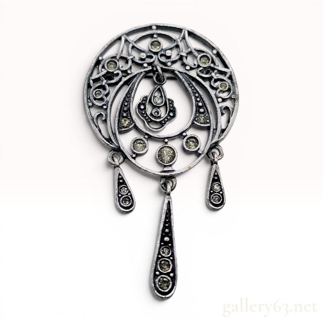Christian Dior Vintage Silver-Tone and Rhinestone Openwork Pendant Brooch (1 of 8)