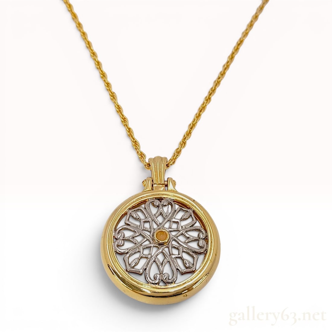 Mikimoto International Two Tone Filigree Magnifying Glass Pendant Necklace (1 of 7)