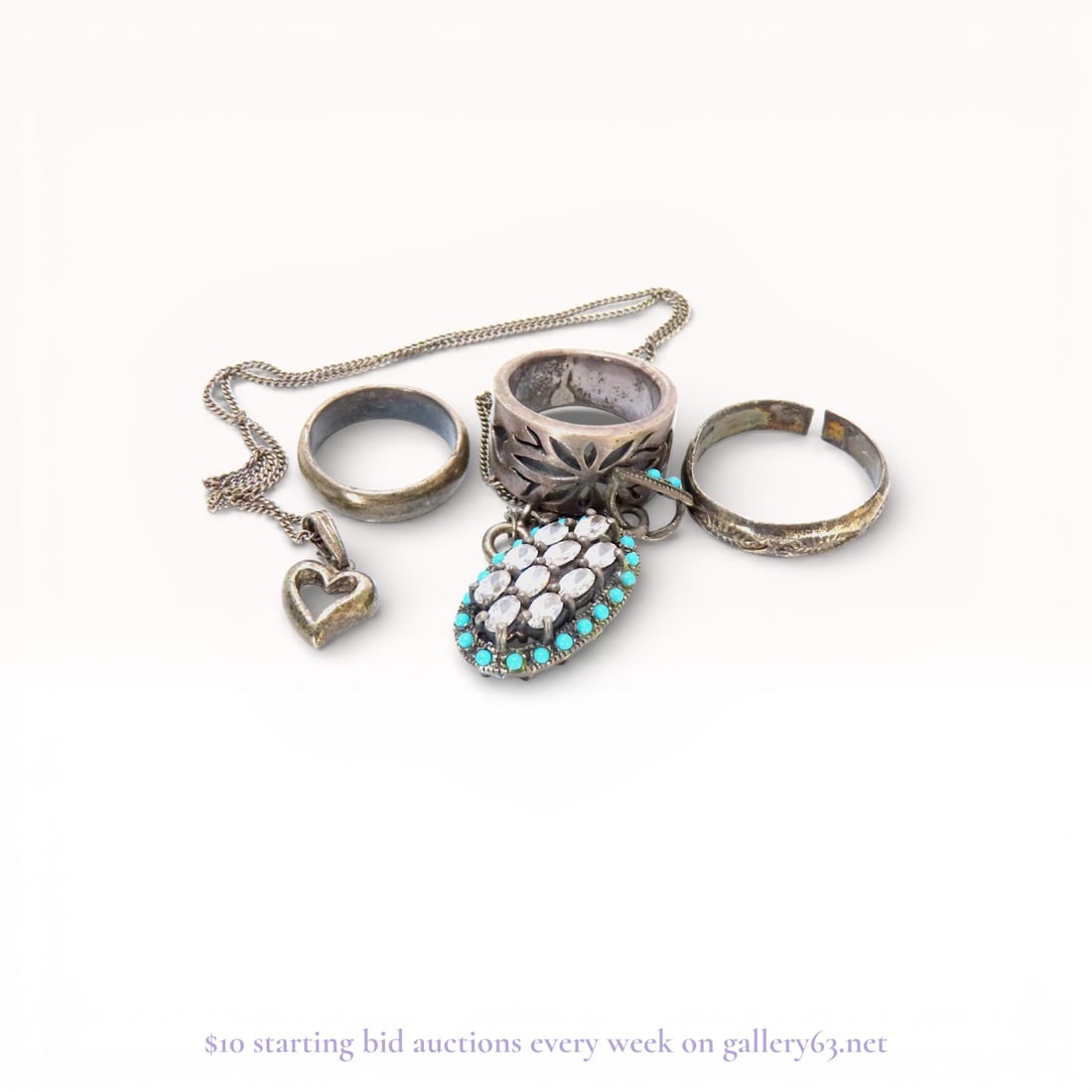 An Assortment of Five Pieces of Sterling Silver and Costume Jewelry (1 of 8)