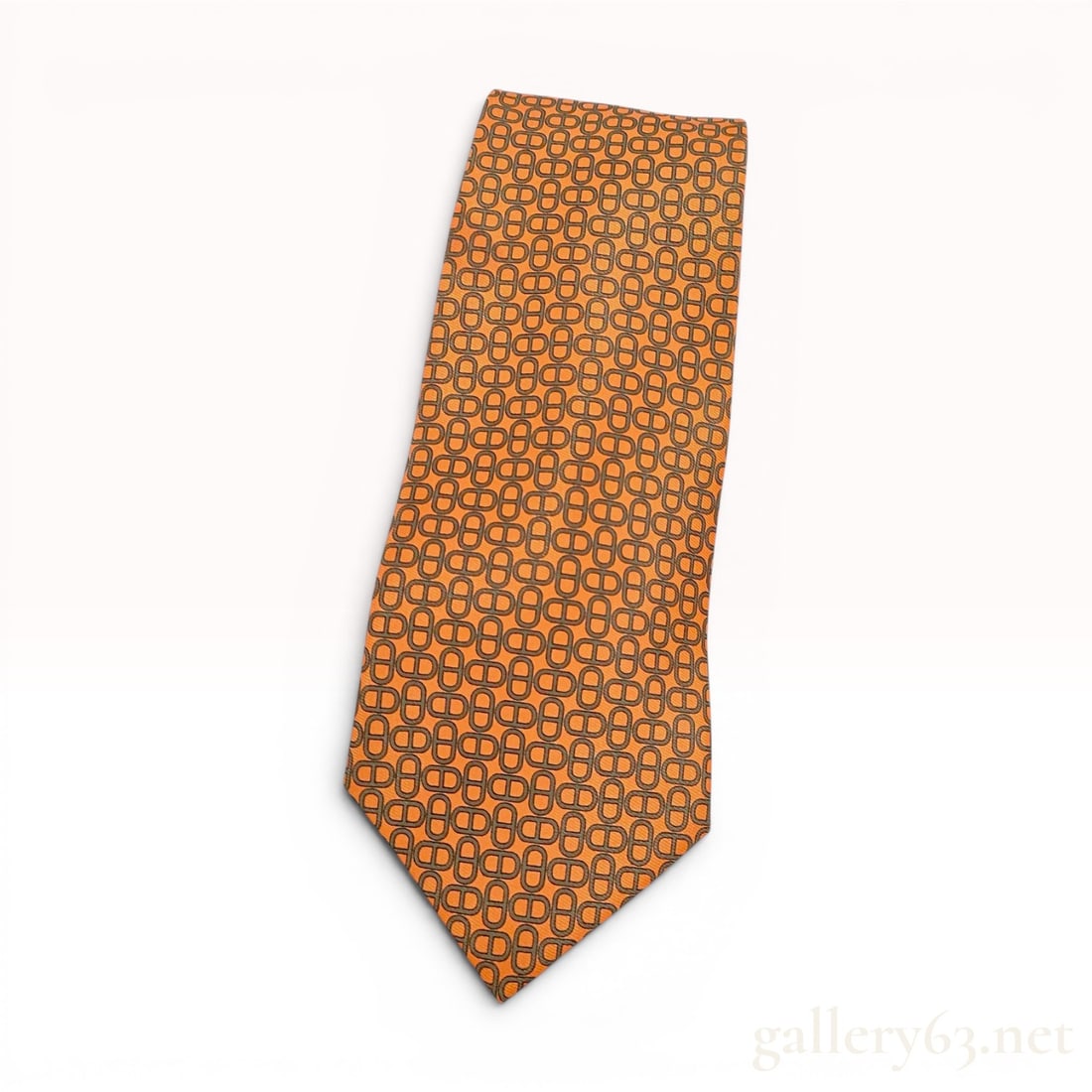Hermes Orange Silk Chaine d'Ancre Motif Necktie with Owl Print Tipping (1 of 9)
