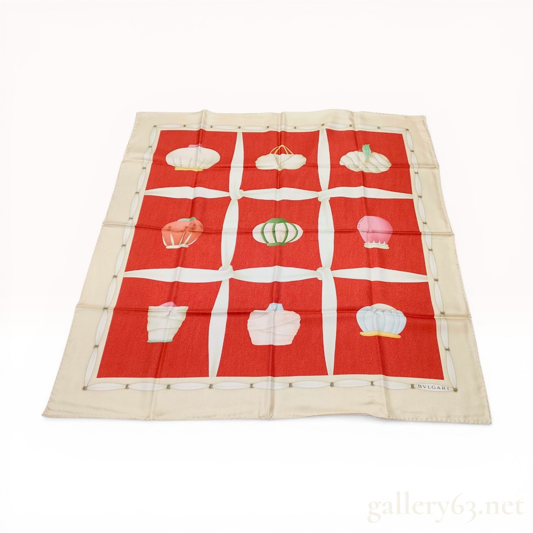 Bvlgari Davide Pizzigoni Red and Cream Silk Scarf (1 of 10)