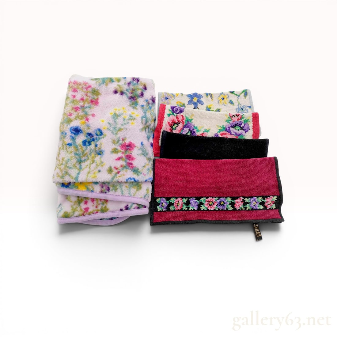 An Assortment of Feiler Floral Chenille Textiles and Plush Throw (1 of 10)