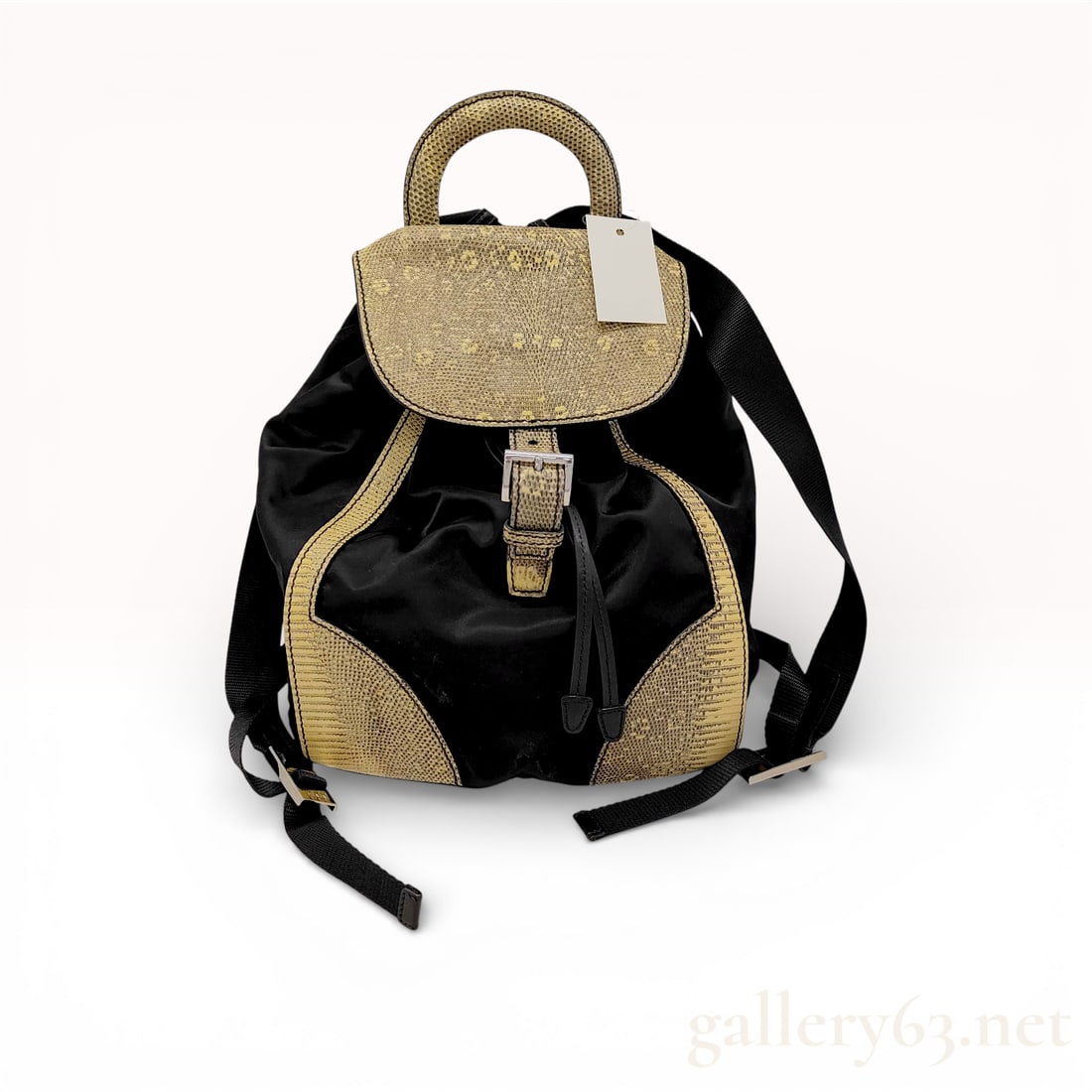 Prada Small Flap-Top Backpack in Black Nylon and Tan Lizard Skin (1 of 10)