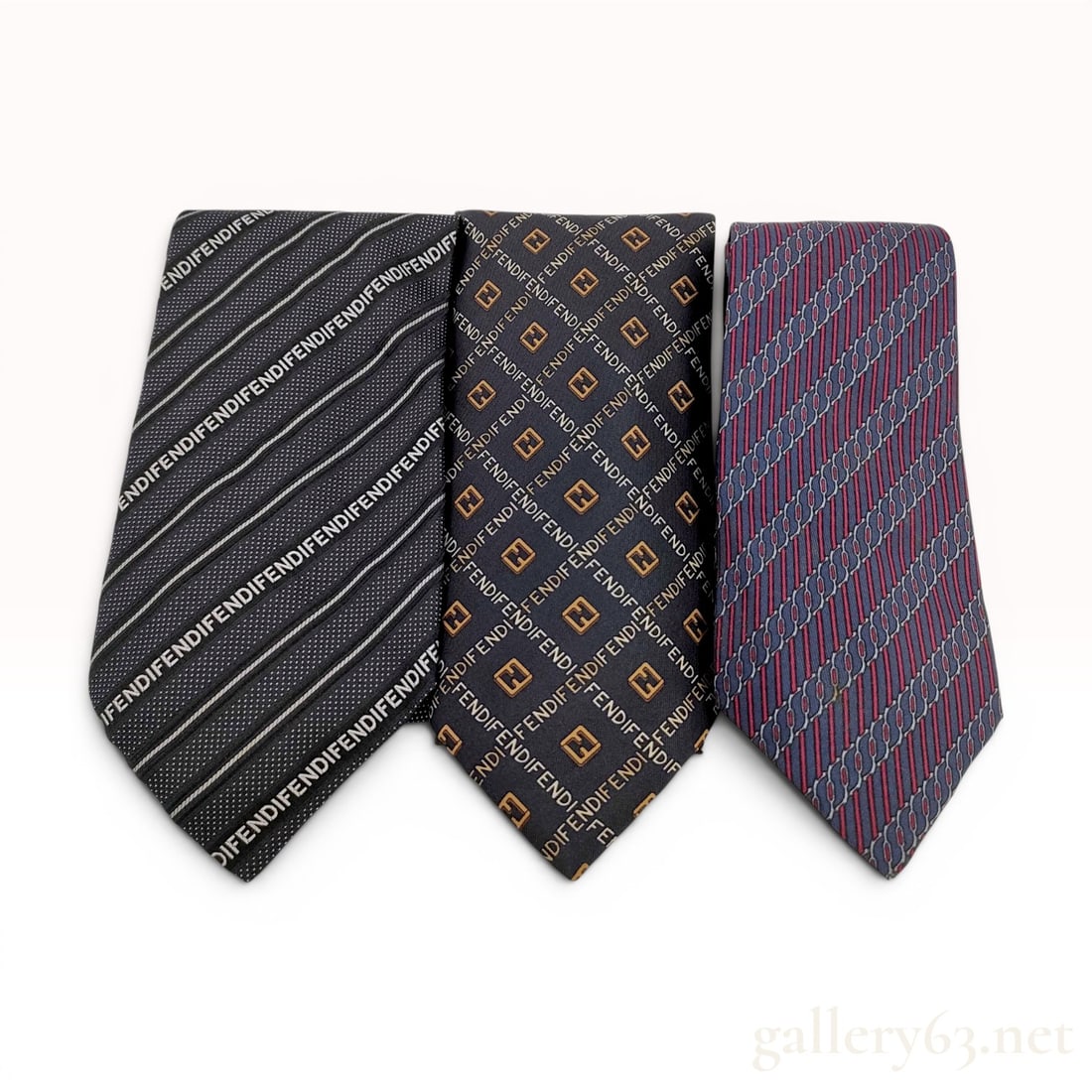 Three Fendi and Hermes Designer Silk Neckties (1 of 7)