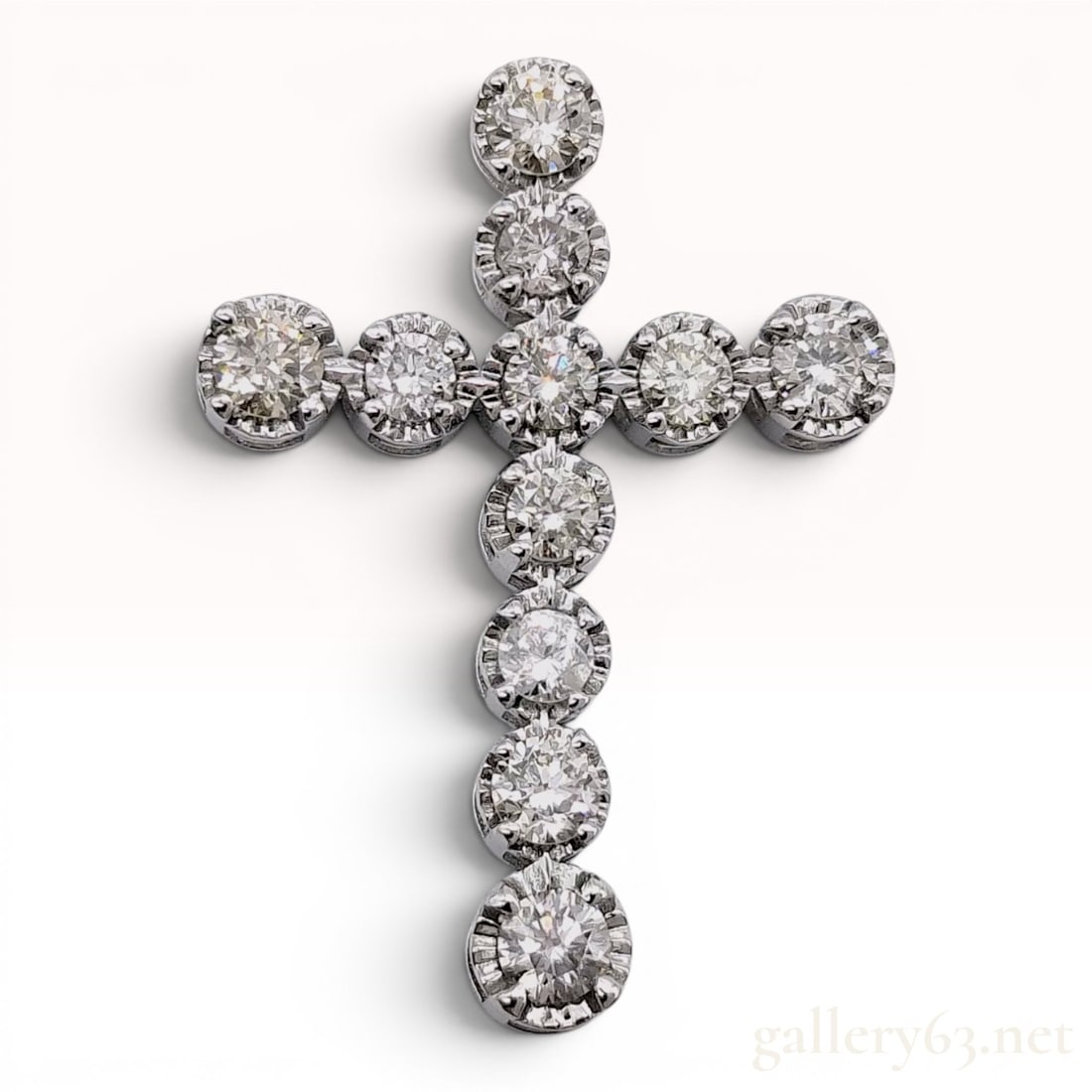Platinum and Round Brilliant Cut Diamond Cross Pendant (1 of 8)