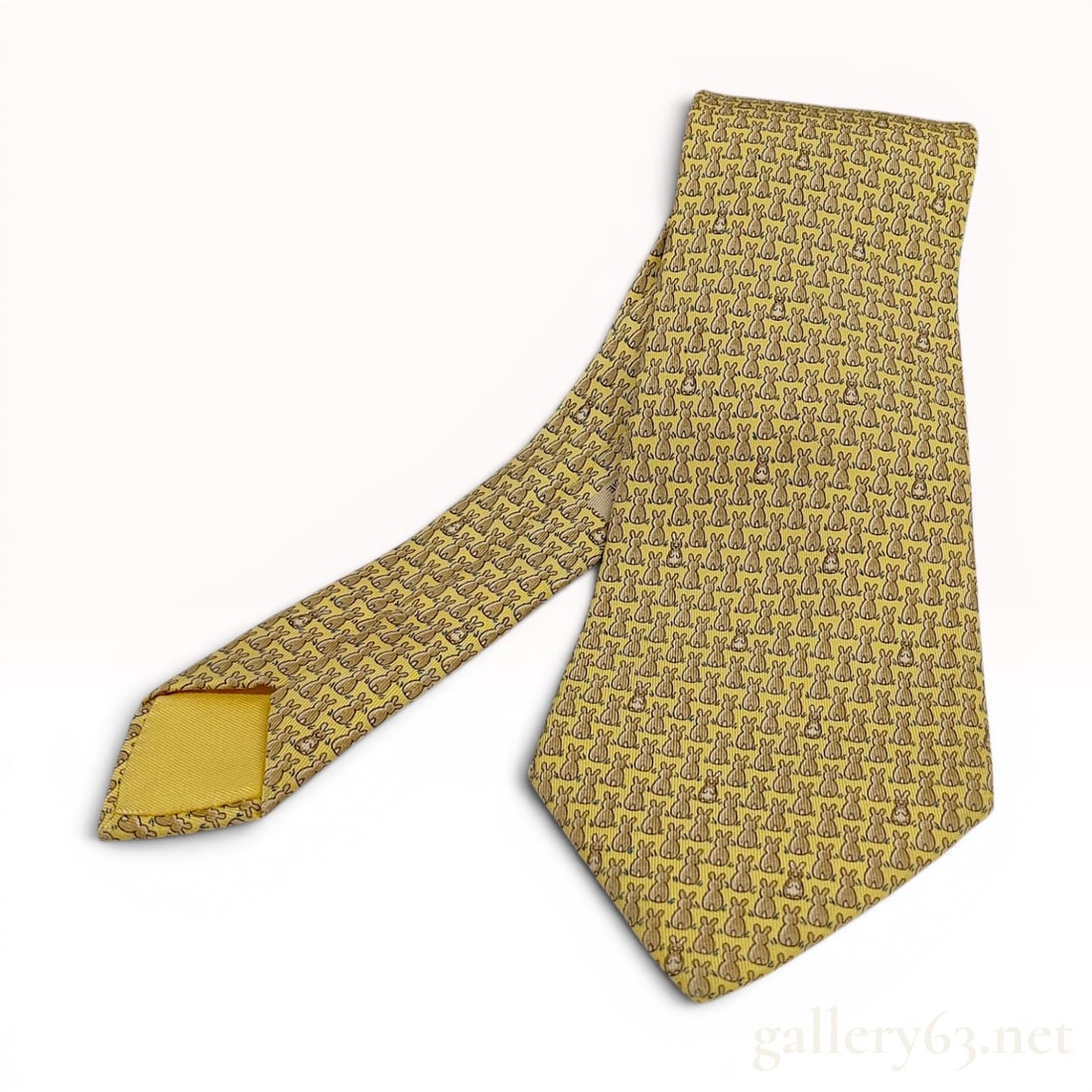 Hermes Silk Rabbit Motif Pattern 7900 MA Yellow Necktie (1 of 8)