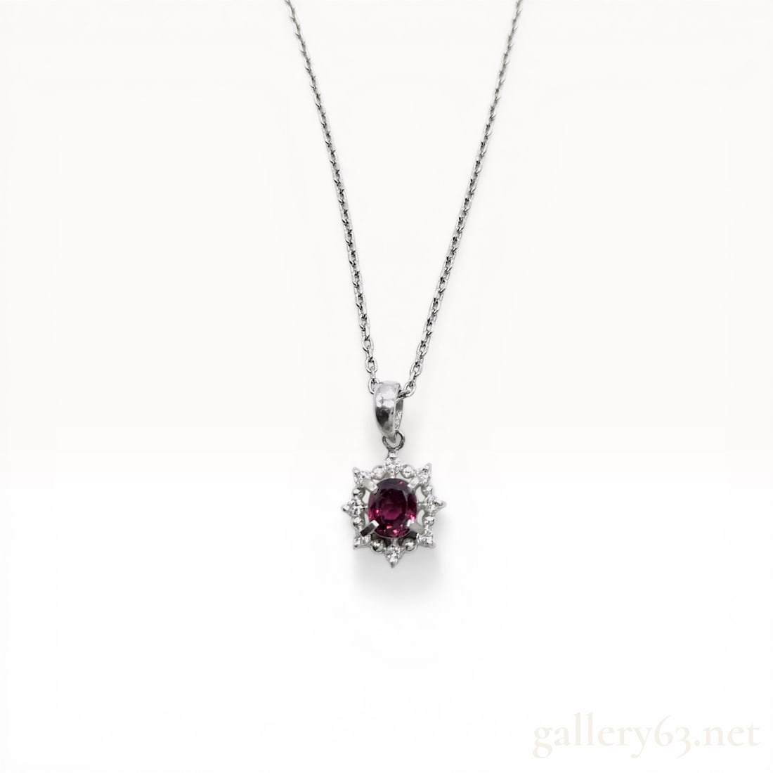 Platinum, Ruby, and Diamond Halo Pendant Necklace (1 of 10)