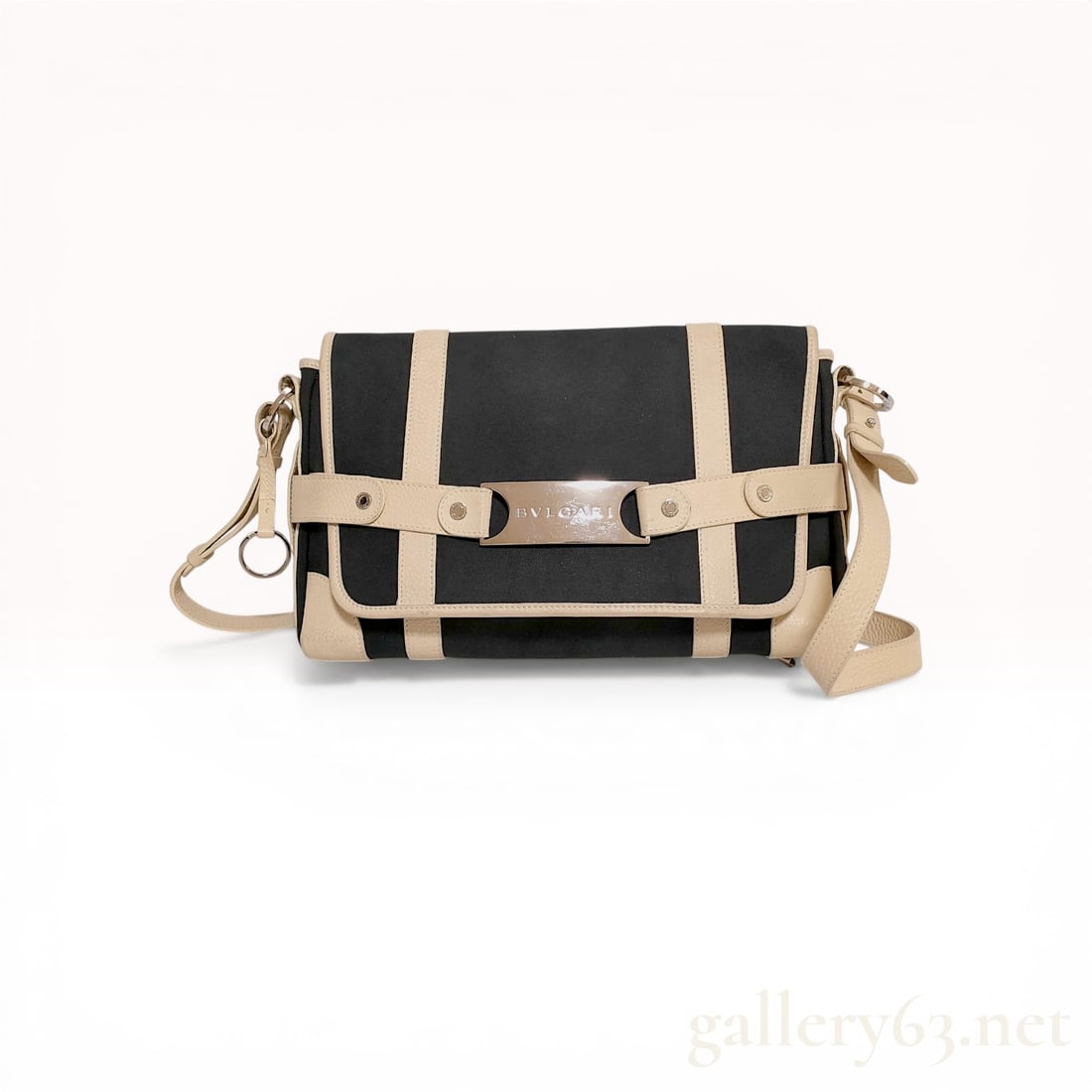 Bulgari Black Canvas and Beige Leather Harness Shoulder Bag (1 of 10)