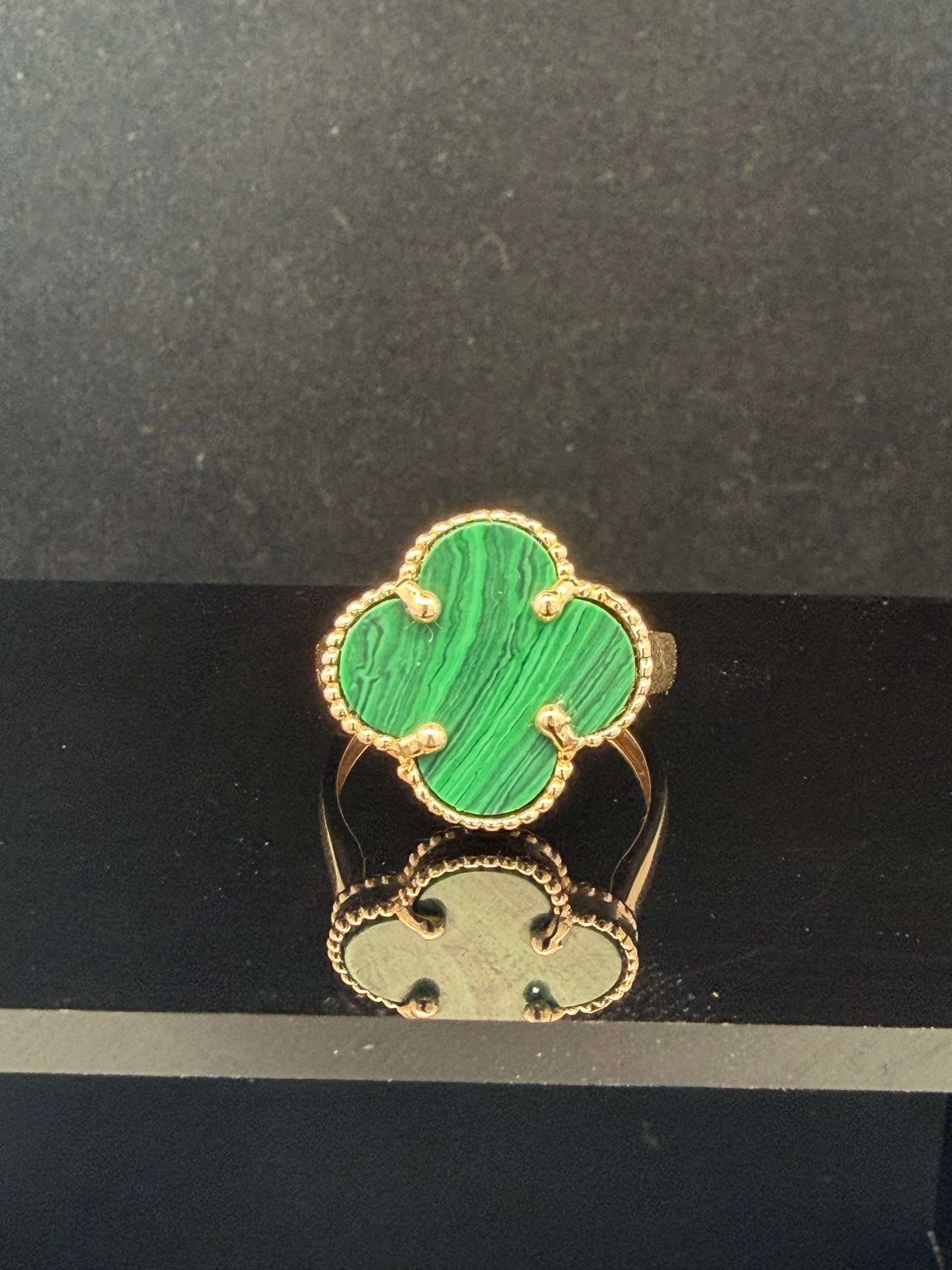 14k Clover Malachite Ring - 2
