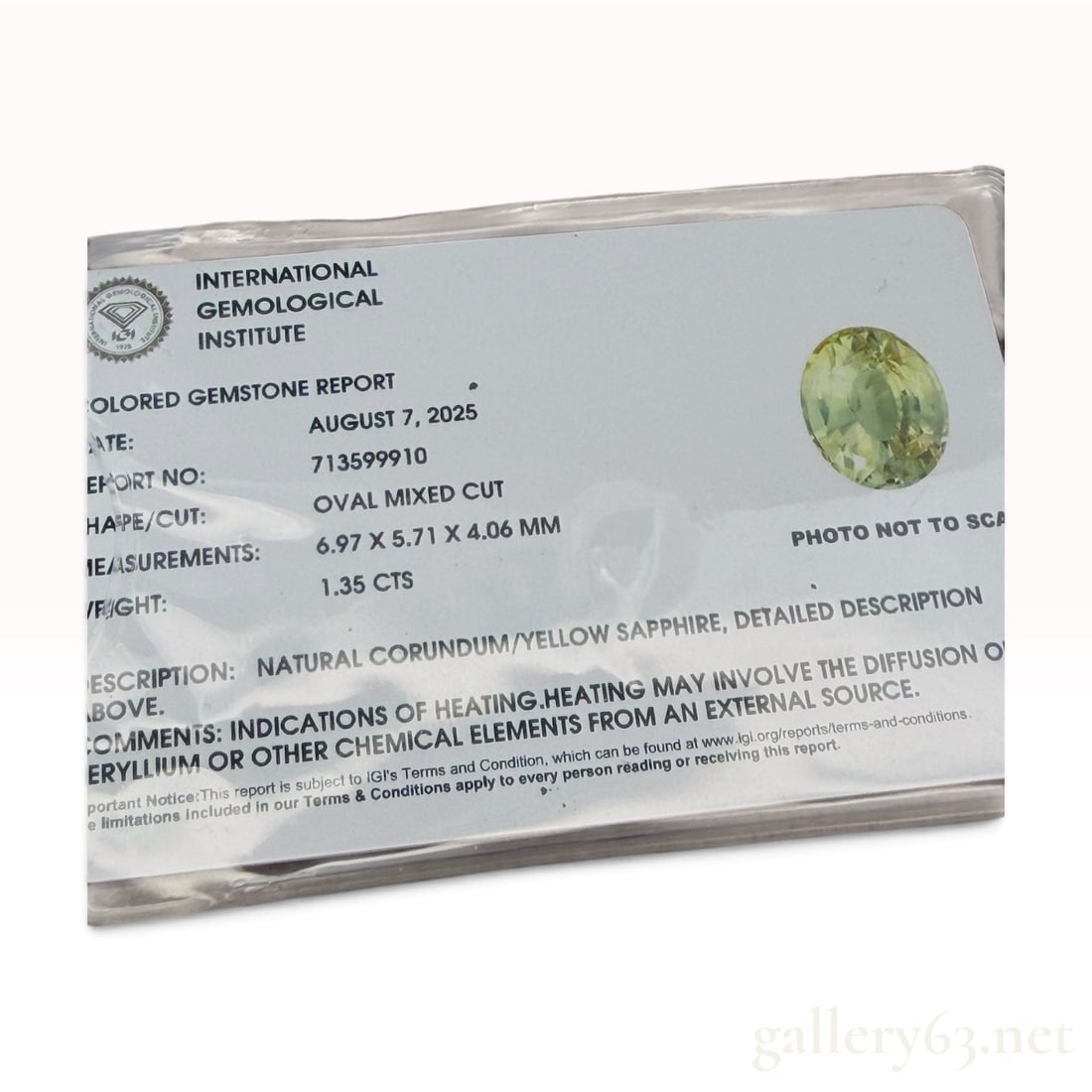 1.35 Carat Certified Yellow Sapphire: The lot features a 1.35 Carat Certified Yellow Sapphire 1. 0.35 Carat Certified Yellow Sapphire with 1. 0.35 carats with certification. 6.97 x 5.71 x 4.06 mm.