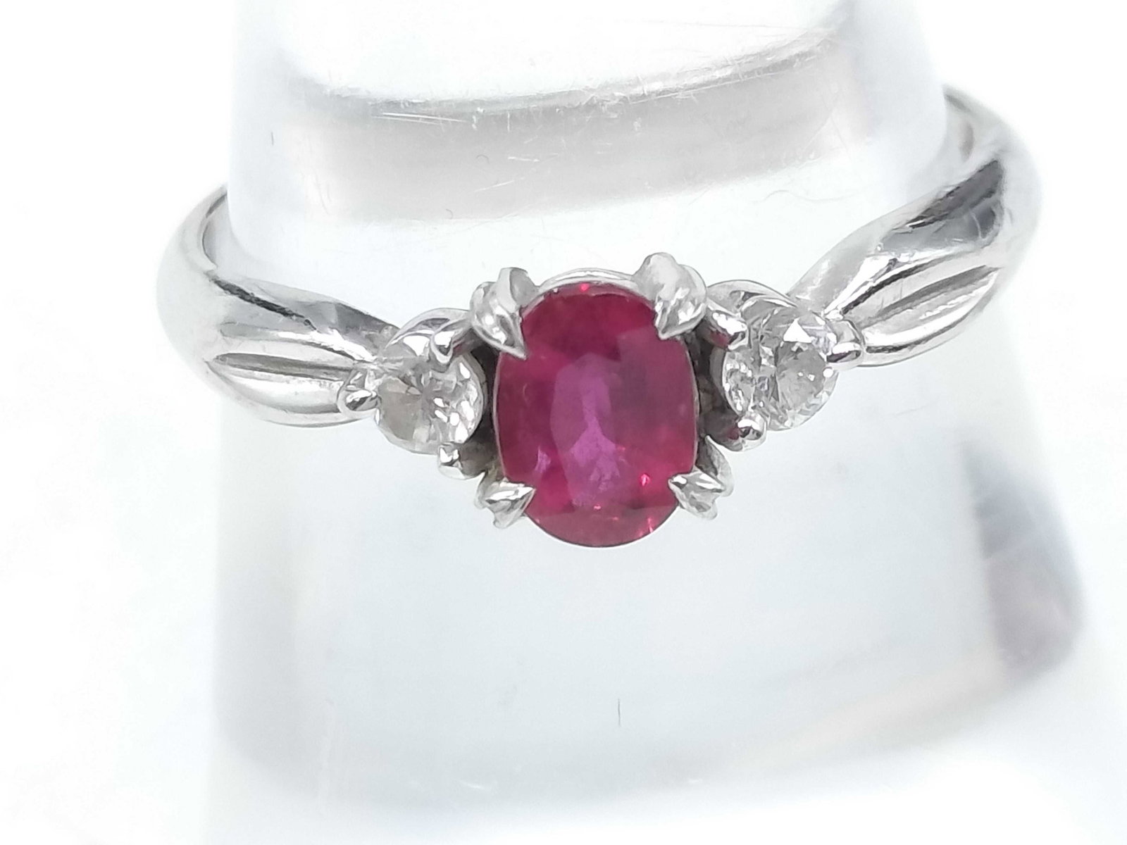 Platinum Oval Ruby and Diamond Accent Ring - 2