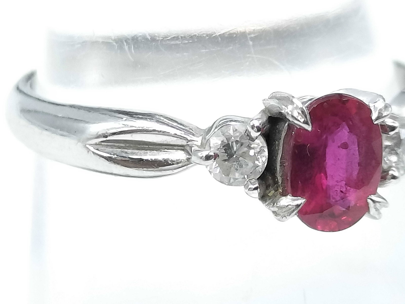 Platinum Oval Ruby and Diamond Accent Ring - 3