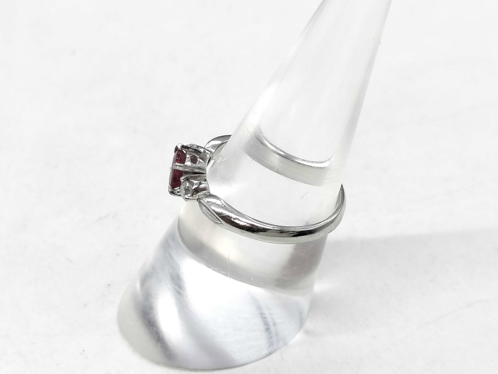 Platinum Oval Ruby and Diamond Accent Ring - 4