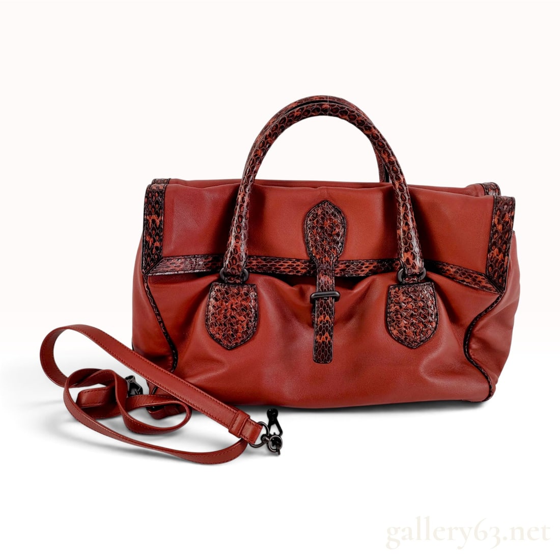 Bottega Veneta Terracotta Leather and Python Trim Satchel Handbag (1 of 10)