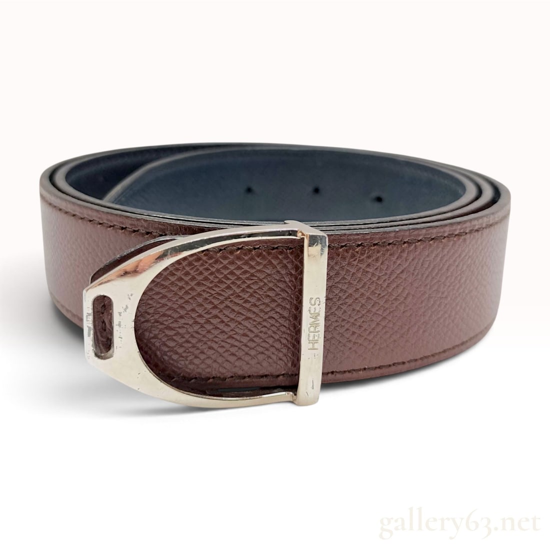 Hermes Reversible Grained Leather Etrier Belt Size 90/32-34' (1 of 10)