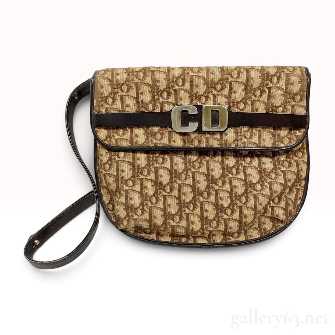 Christian Dior Vintage Trotter Monogram Flap Shoulder Bag: A vintage Christian Dior shoulder bag featuring the house's iconic Trotter monogrammed canvas in tan and brown. The bag is constructed with dark brown leather trim and a matching leather shoulder stra