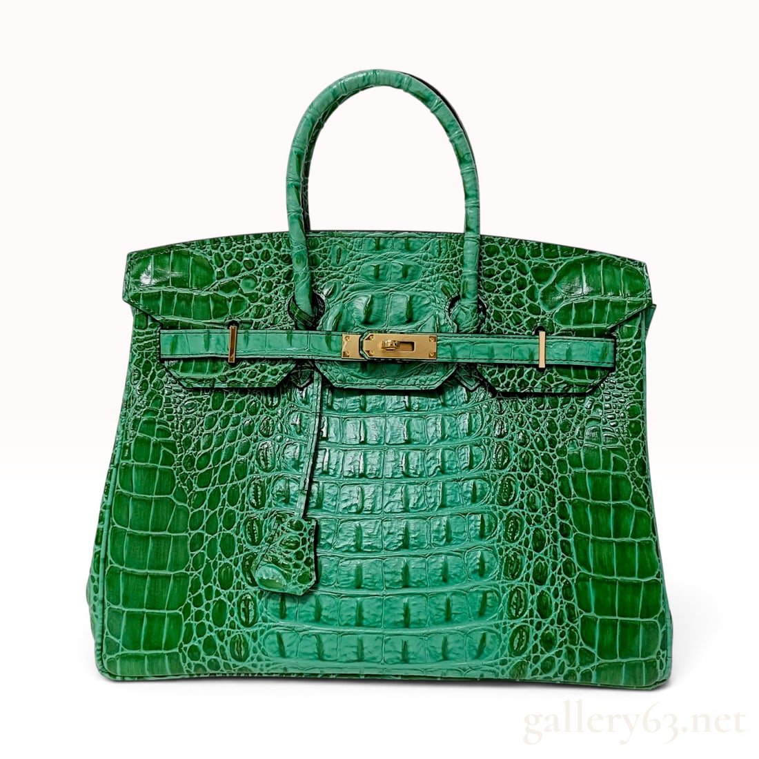 Emerald Green Genuine Crocodile Birkin Style 2way Handbag with Gold Hardware (1 of 10)