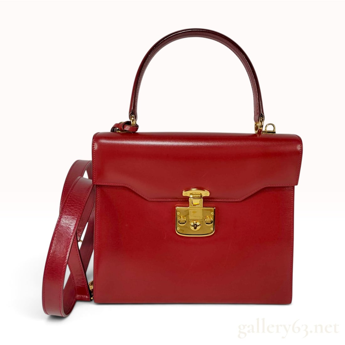 Gucci Vintage Red Leather Lady Lock Top Handle Handbag (1 of 10)