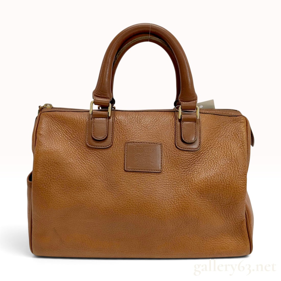 Burberrys Vintage Cognac Pebbled Leather Boston Bag (1 of 10)