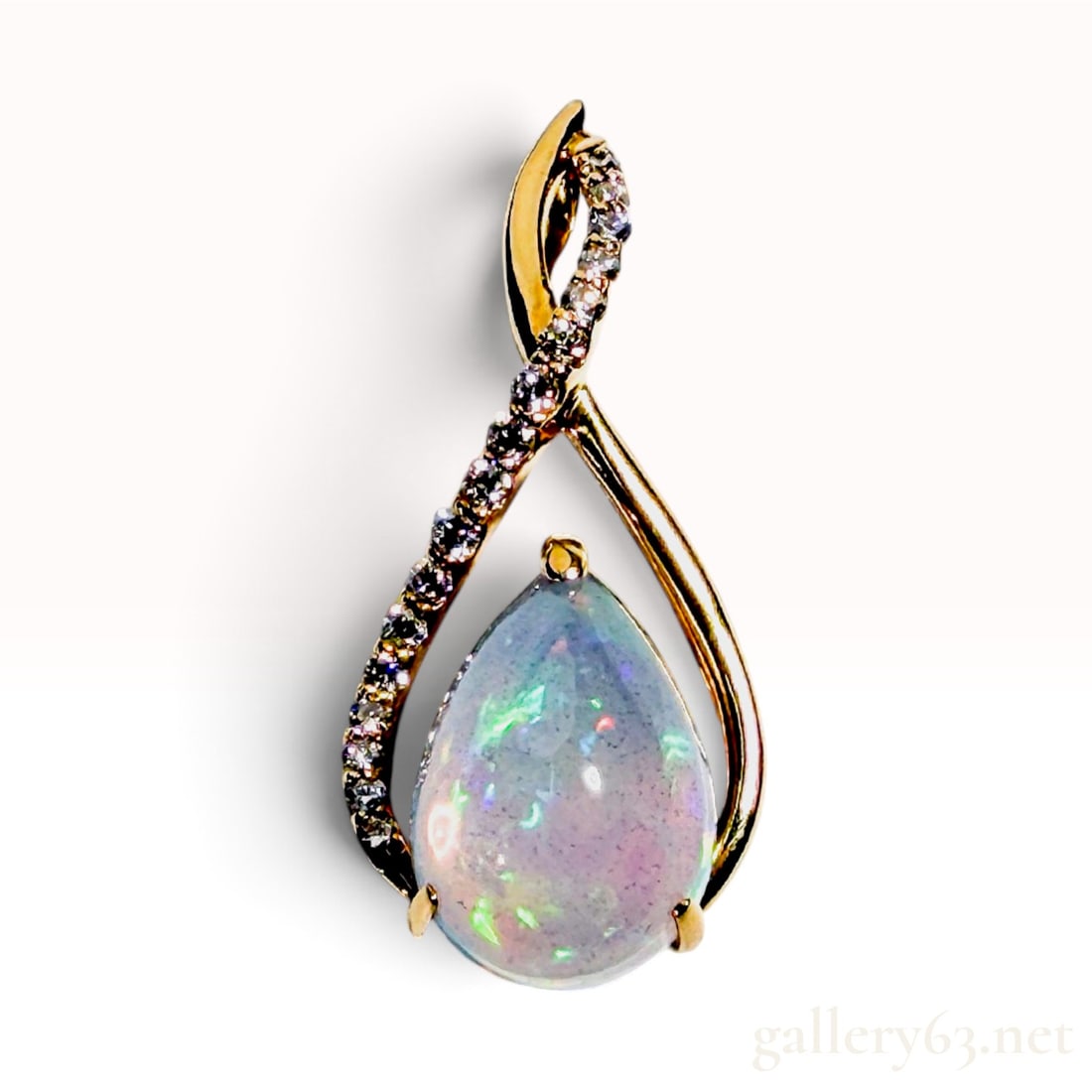 18 Karat Yellow Gold 3.14ct Opal and 0.18ctw Natural Diamond Pendant (1 of 5)