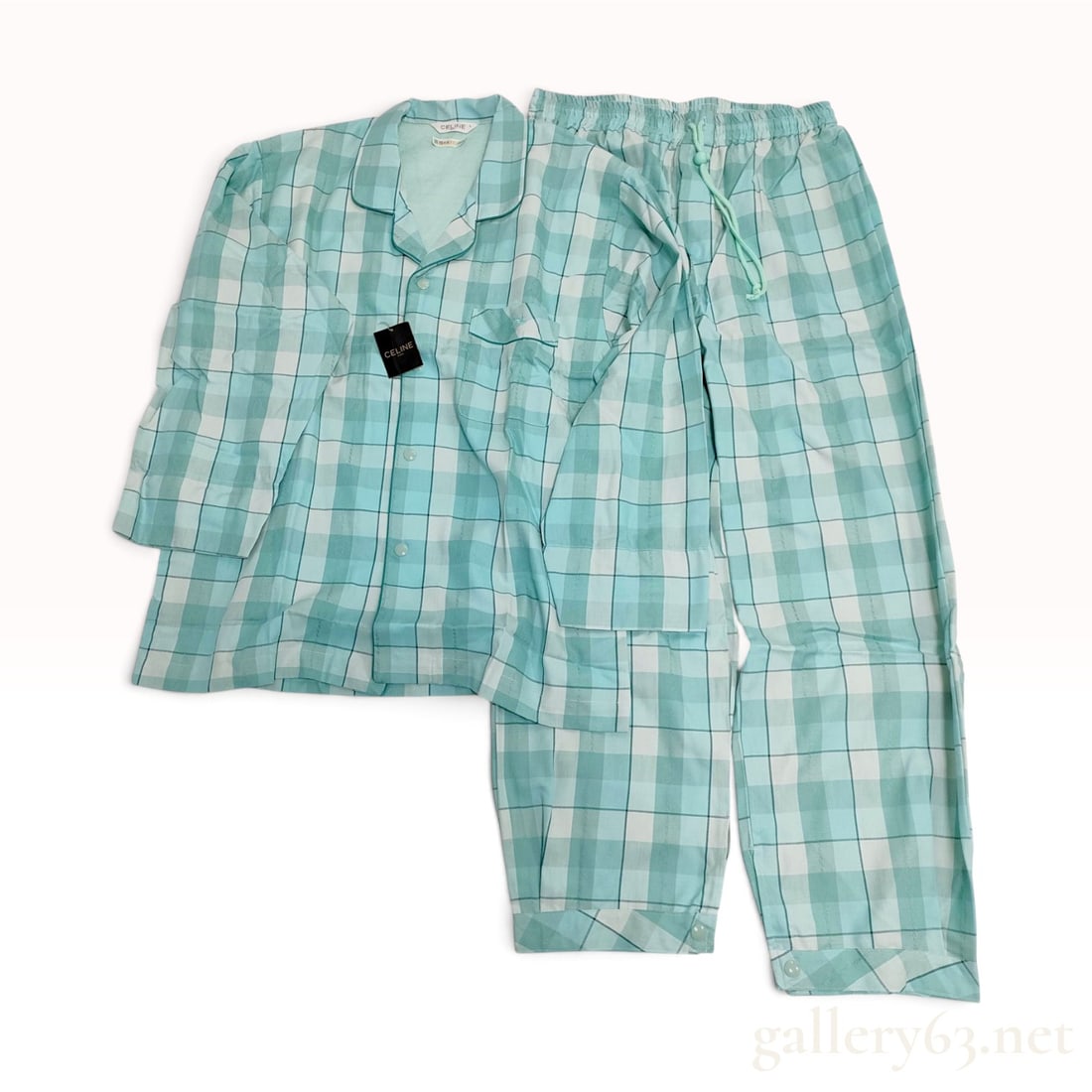 NWT Celine Mint Green Plaid Pajama Set Size Large with Packaging (1 of 10)