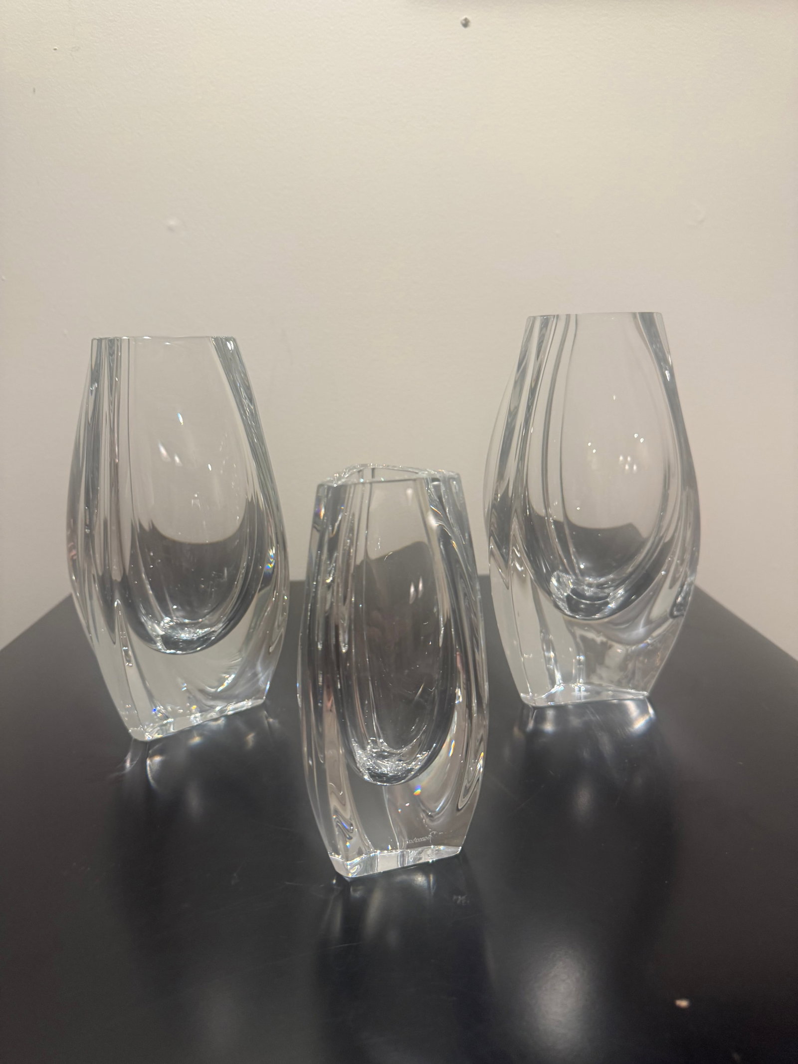 Baccarat Crystal 'Bouton d'Or' Vases, Set of 3 -- Graduated Triangular Form, Signed France, Retired (1 of 13)