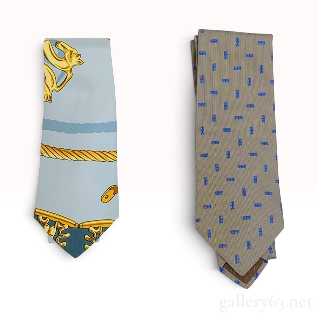 Two Hermes Equestrian and Geometric Motif Silk Neckties (1 of 10)