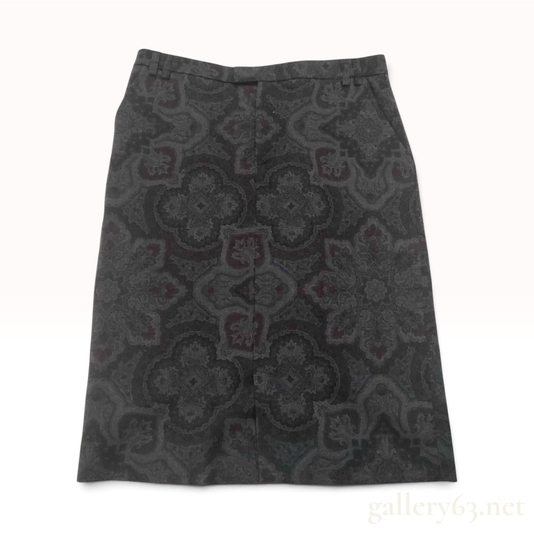 Vintage Etro Paisley Jacquard Charcoal Wool Blend Pencil Skirt Size 44 (1 of 7)