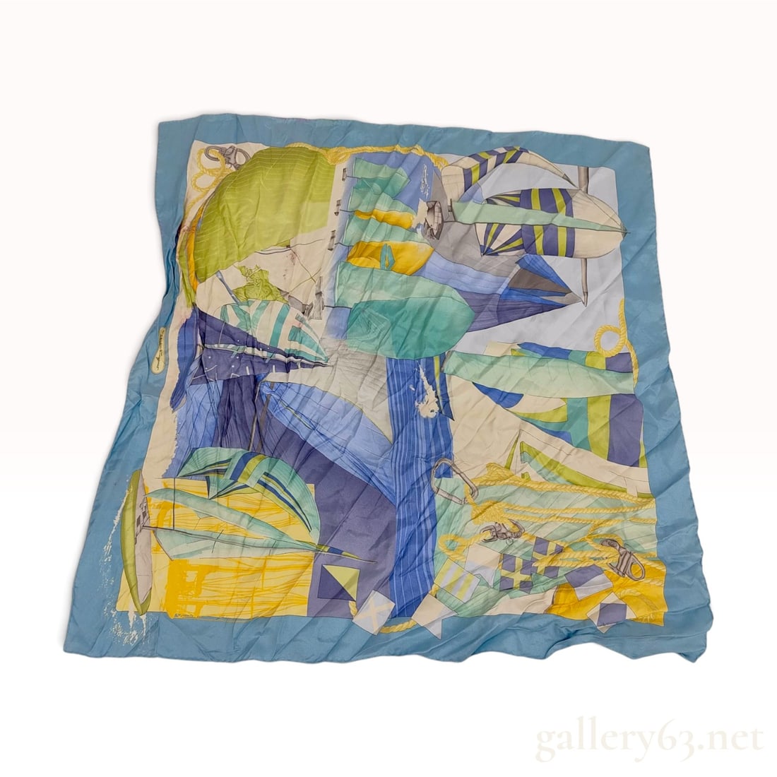 Vintage Salvatore Ferragamo Nautical Sailing Motif Multicolor Silk Scarf 90cm (1 of 7)