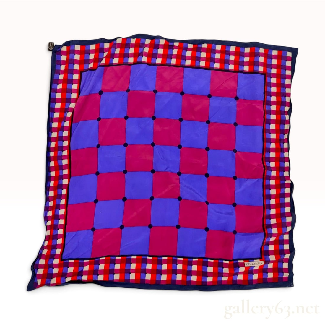 Vintage Givenchy Geometric Checkerboard Silk Carre 90 (1 of 10)