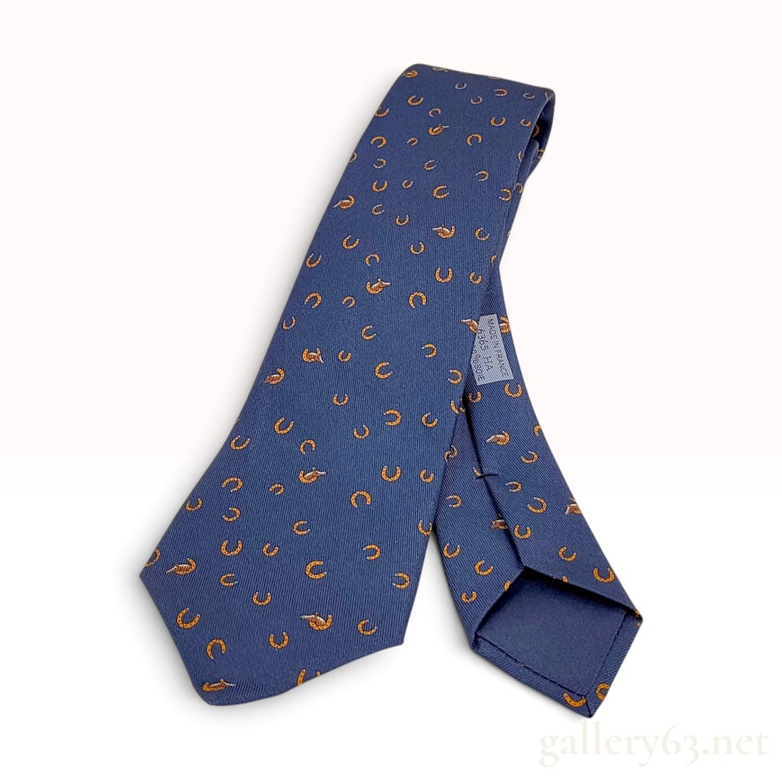 Hermes 6365 HA Navy Blue Horseshoe and Hound Motif Silk Tie (1 of 10)