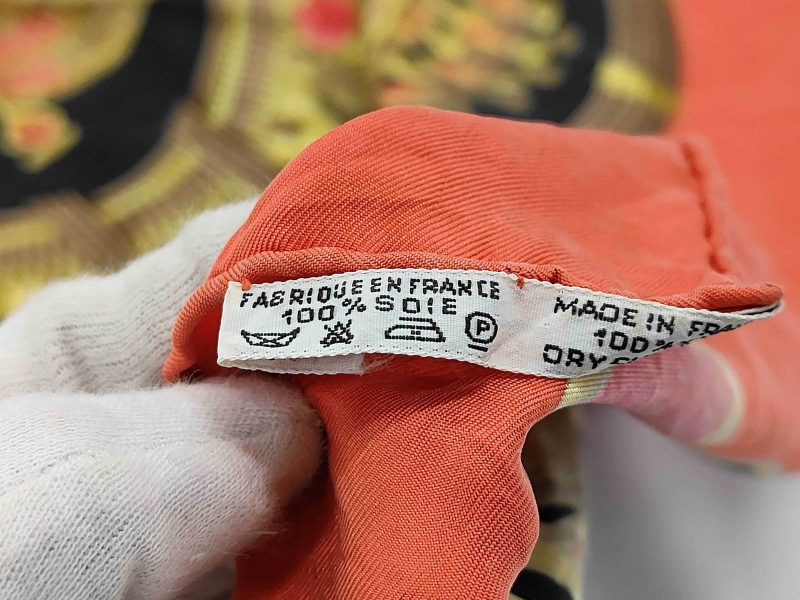 Vintage Hermes Egypte Black and Orange Silk Carre 90 - 4