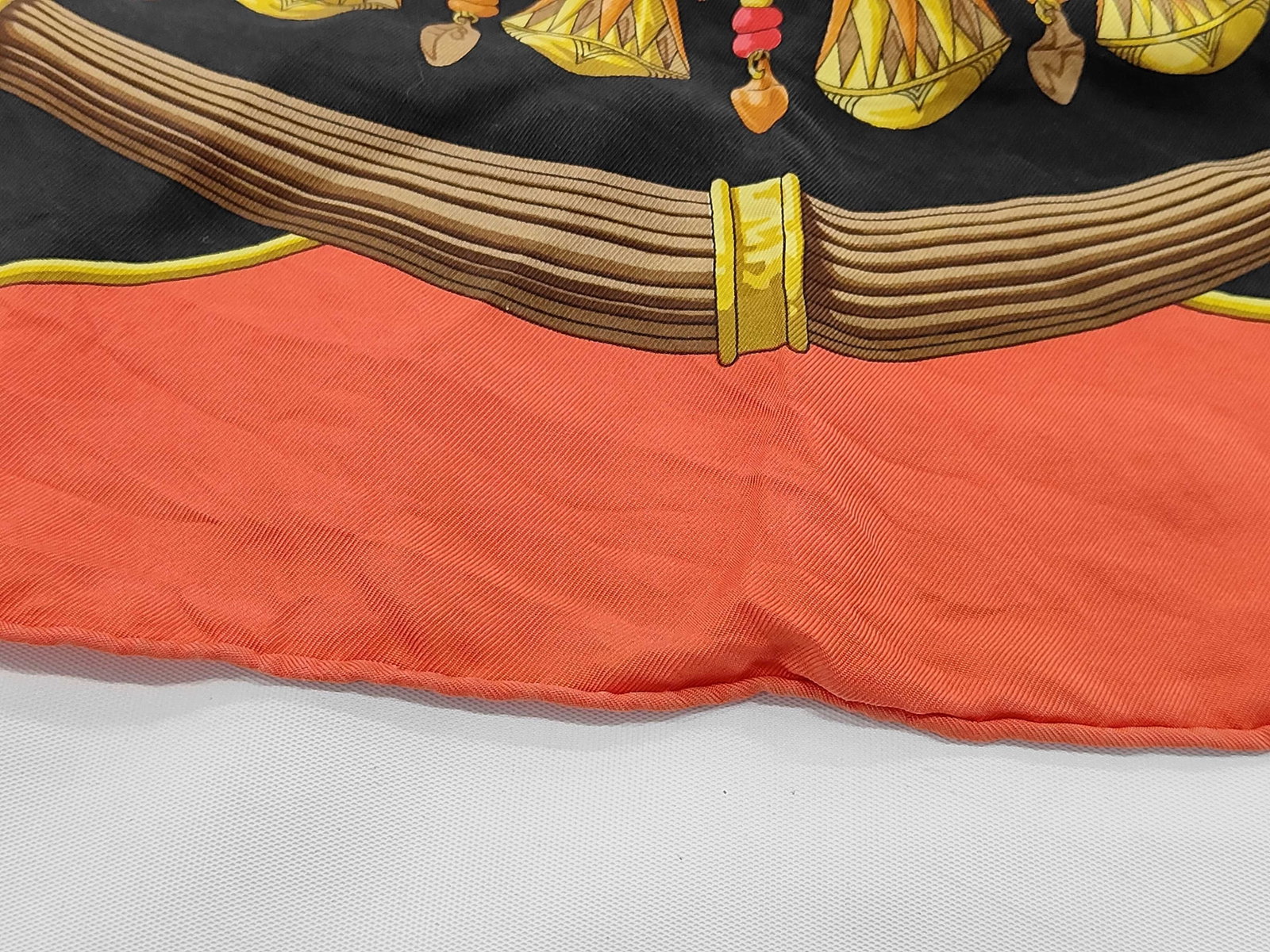 Vintage Hermes Egypte Black and Orange Silk Carre 90 - 7
