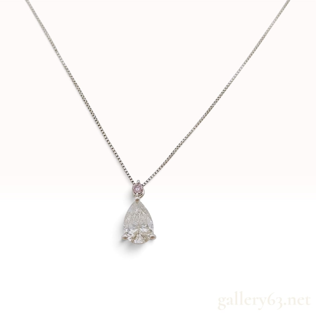 Pt900 Platinum 1.001ct Pear Natural Diamond and 0.052ct Pink Natural Diamond Pendant Necklace (1 of 9)