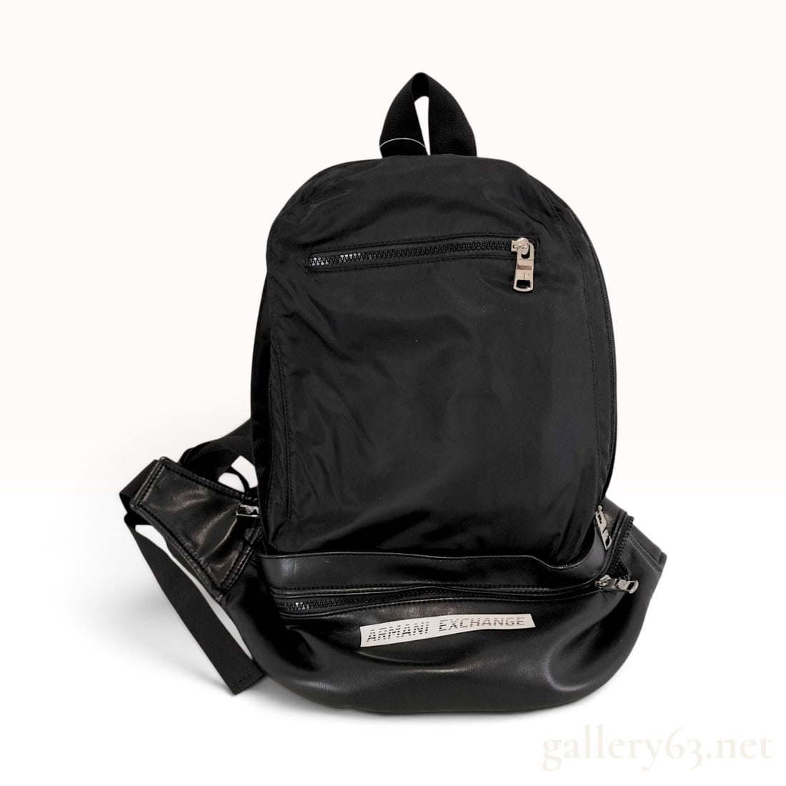 Armani Exchange Black Nylon and Synthetic Leather Two-Tier Backpack (1 of 10)